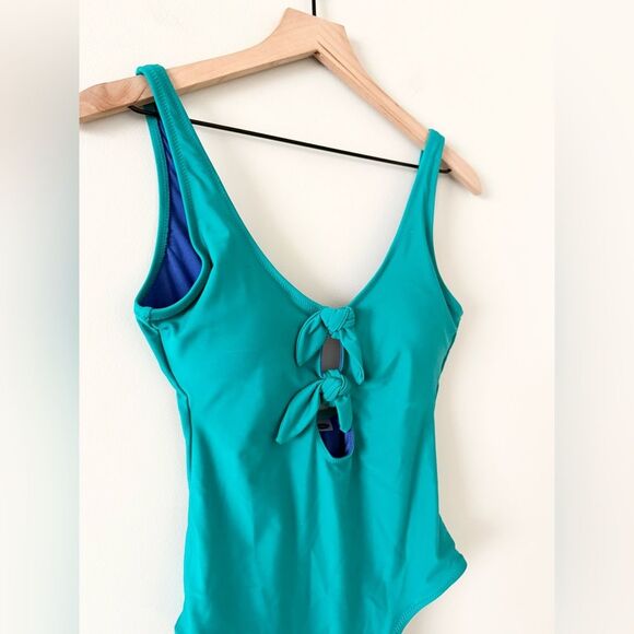 Old Navy Tie Front One Piece Swimsuit in Teal - Size S - Picture 2 of 5